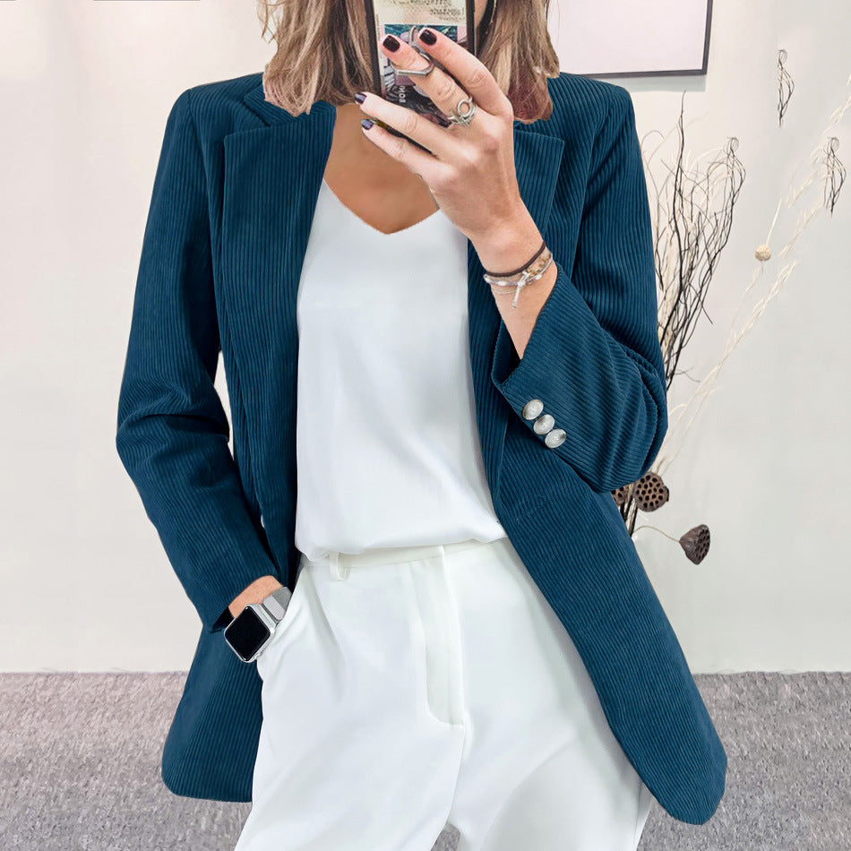 Damen Eleganter Blazer mit vertikalem Streifenmuster und schmaler Silhouette Amawinc