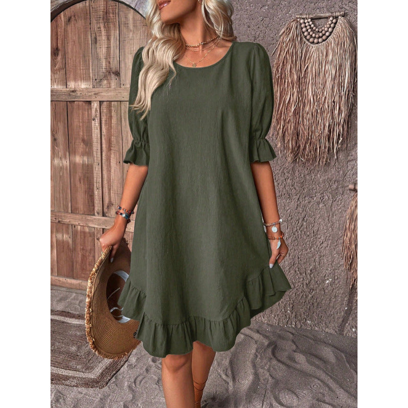 Fudus lockeres Kleid mit Swing-Ärmeln und Rundhalsausschnitt
