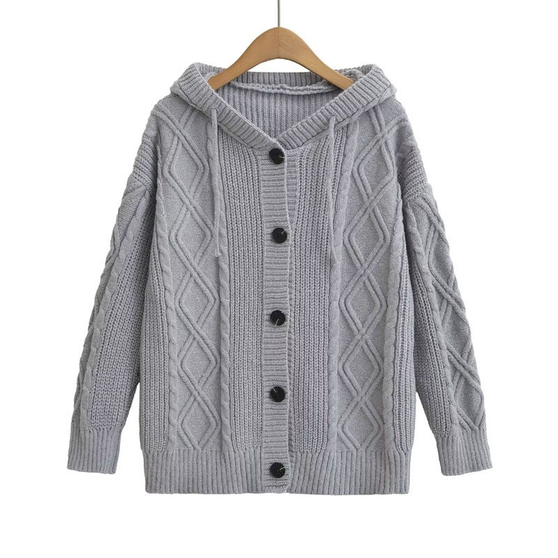 Damen Strickjacke mit Kapuze und modischem Zopfmuster Amawinc