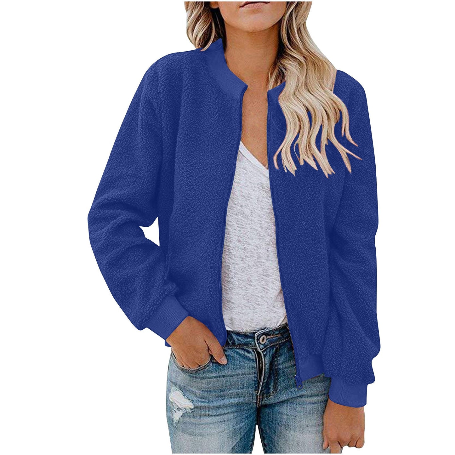 Damen Fleece Bomberjacke mit Stehkragen Amawinc