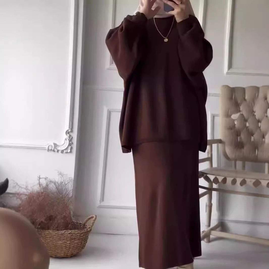 Damen Freizeitliches Strick-Set mit weitem Oberteil und schmaler Rock-Passform Amawinc