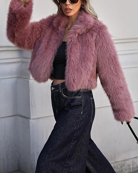 Damen Kurze Kunstpelzjacke mit weichem Fell und eleganter Silhouette Amawinc