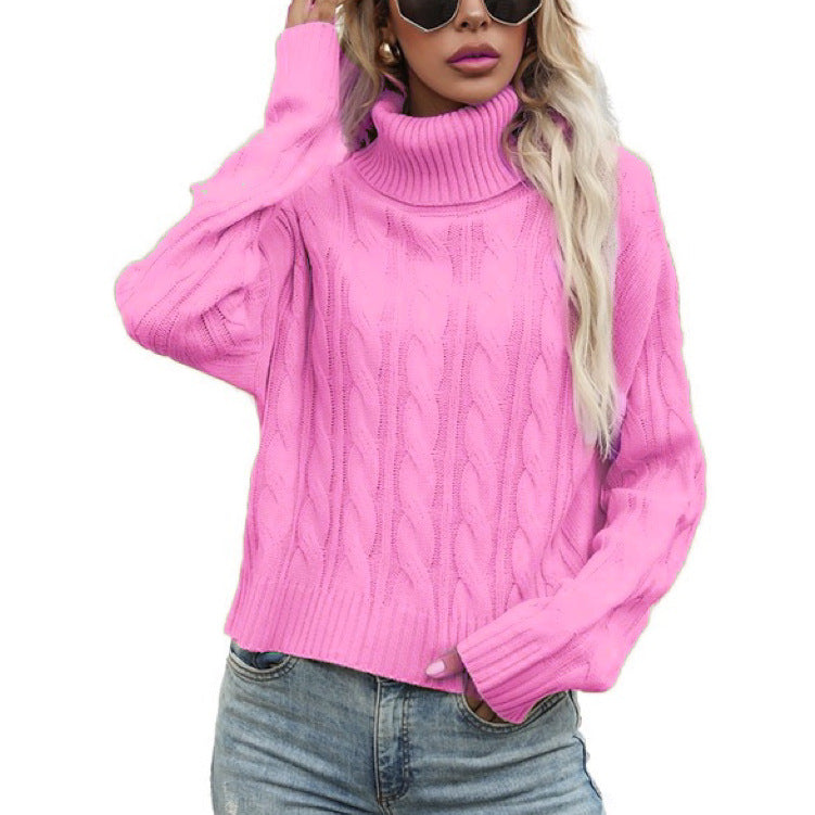 Damen Rollkragenpullover mit strukturiertem Zopfmuster und lässigem Schnitt Amawinc