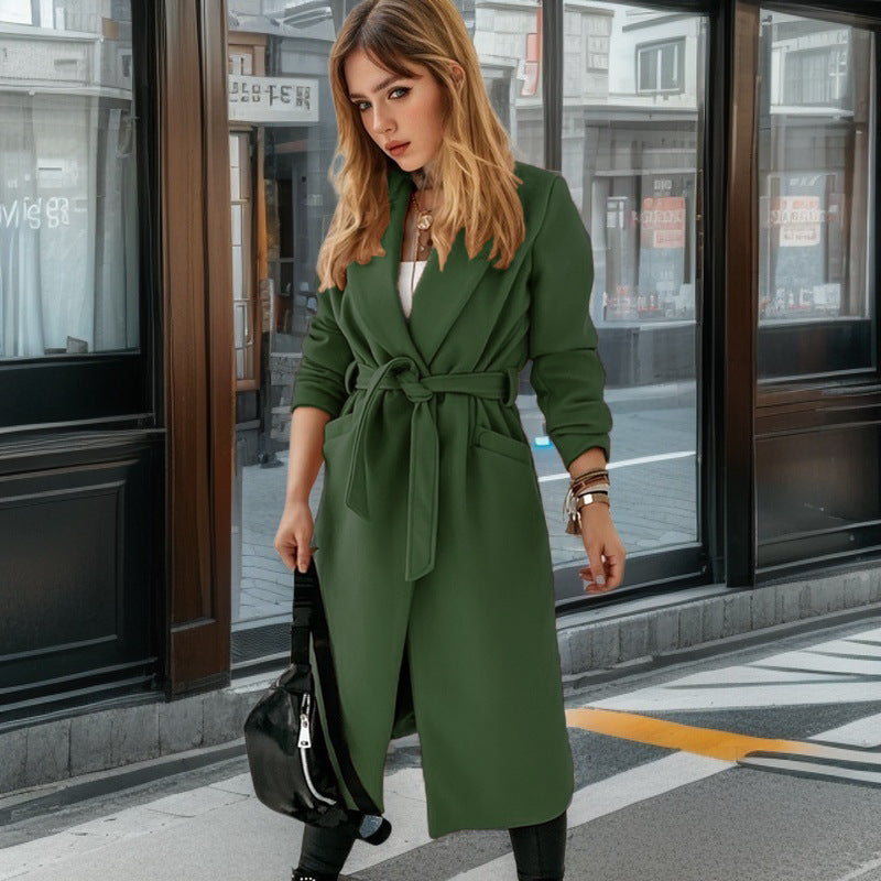 Damen eleganter Trenchcoat mit Gürtel und praktischen Taschen Amawinc