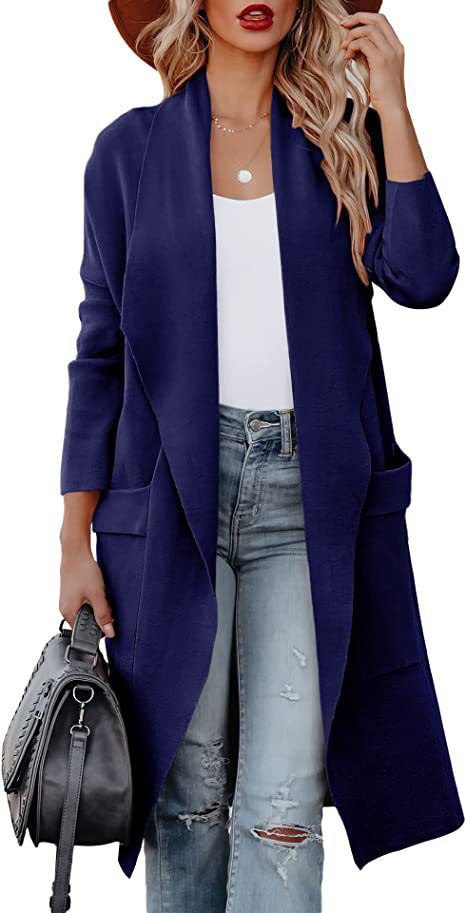 Damen lässiger Cardigan mit langen Ärmeln und praktischen Taschen Amawinc