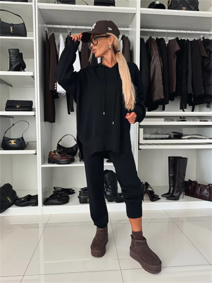 Damen gemütliches Hoodie- und Jogginghose-Set mit seitlichen Taschen Amawinc