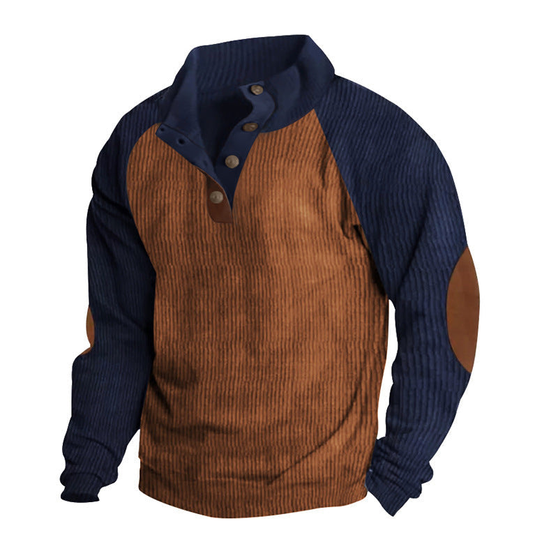 Sweatshirt Tricot Texturé Pour Homme Coupe Régulière Col Boutonné Manches Raglan Moderne