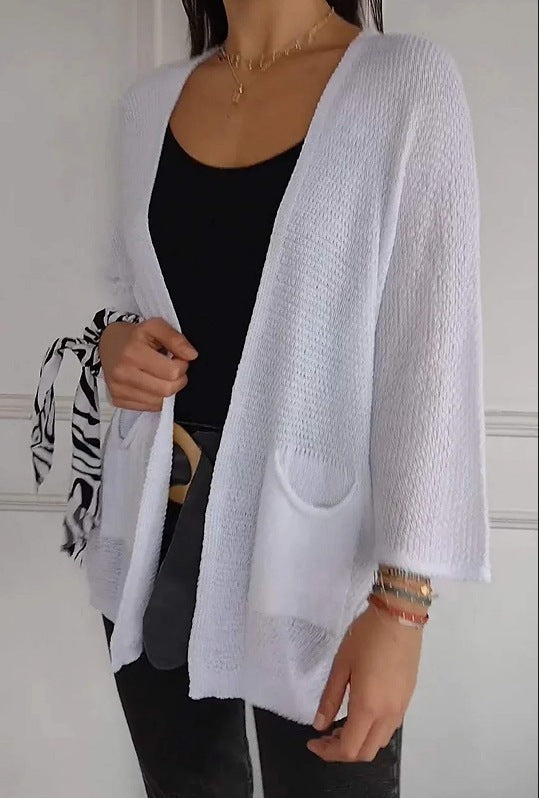 Damen lässige Strickjacke mit offener Vorderseite und praktischen Taschen Amawinc