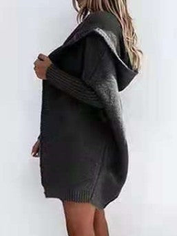 Damen Modische Strickjacke mit Kapuze und offenen Ärmeln Amawinc