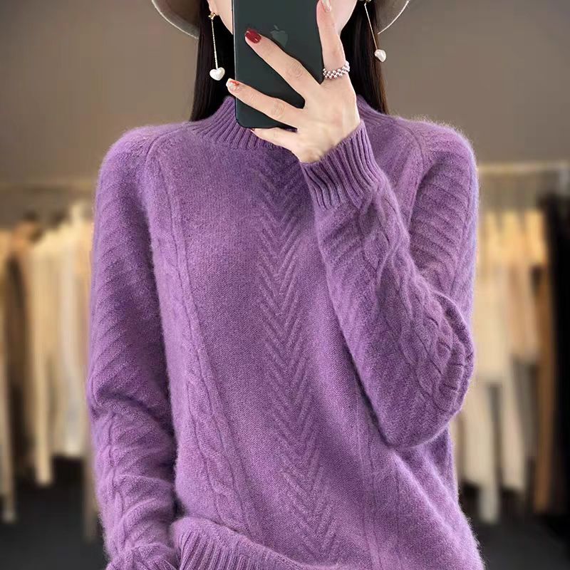 Damen Grobstrickpullover mit Zopfmuster und elegantem Rundhalsausschnitt Amawinc