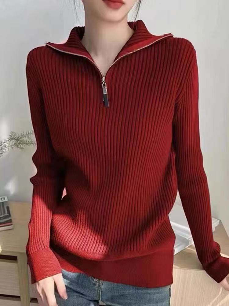 Damen Pullover mit Stehkragen und Reißverschluss Amawinc