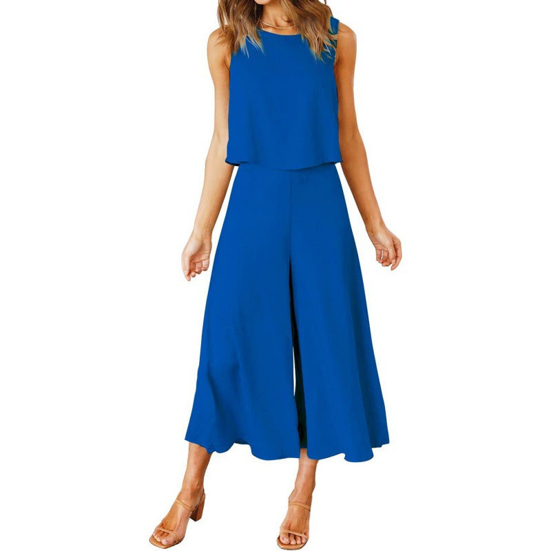 Damen Jumpsuit mit fließendem Schnitt und weitem Bein Amawinc