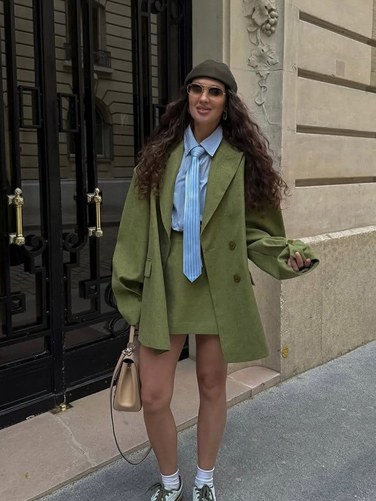 Damen Elegante Blazerjacke mit strukturiertem Stoff und passendem Minirock Amawinc