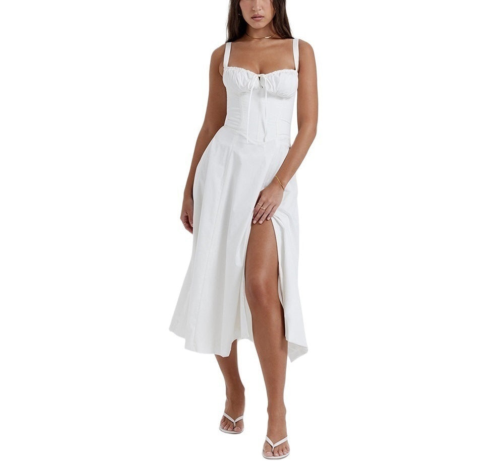 Robe Midi Sans Manches Effet Wrap Avec Fente Élevée Imprimé Floral Léger Pour L'Été Confortable