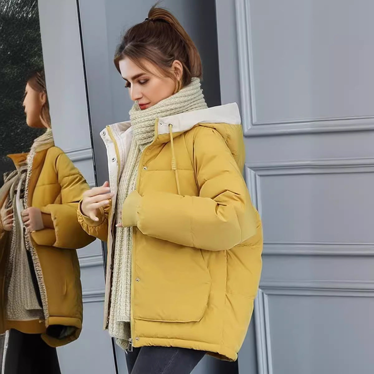 Damen modische Steppjacke mit abnehmbarer Kapuze und komfortabler Passform Amawinc