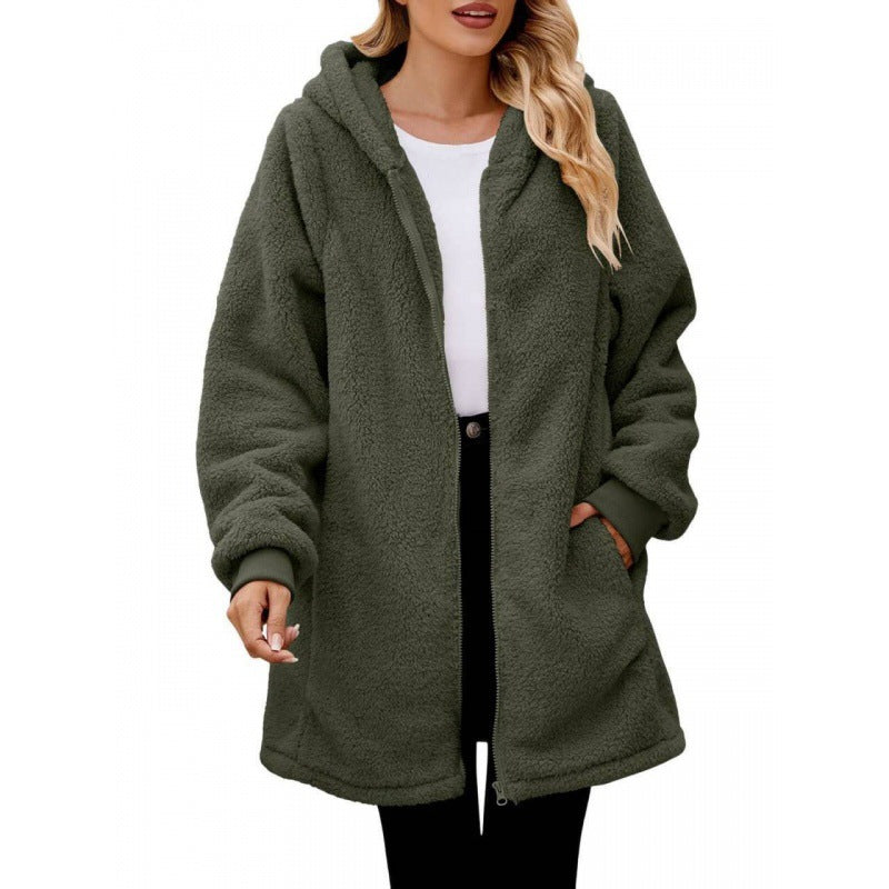 Damen Kuschelige Fleecejacke mit Kapuze Amawinc