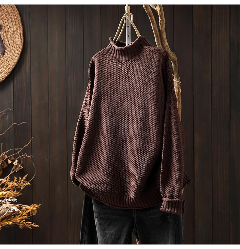 Pull Oversize Femme Nordisk Flair Maille Gaufrée Col Montant Dolman Manches Bord Côtelé