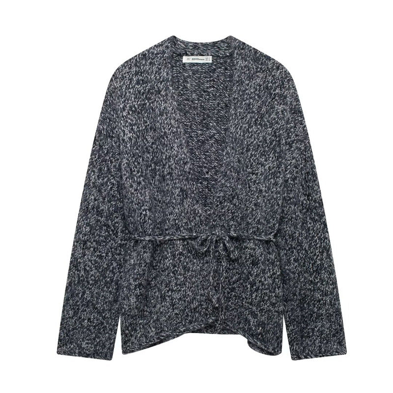 Damen Strickjacke mit Taillengürtel und weichem Material Amawinc