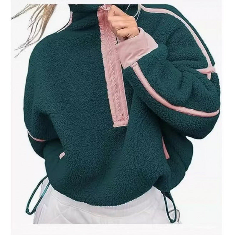 Damen Fleecpullover mit halbem Reißverschluss und kontrastierenden Ärmeln Amawinc