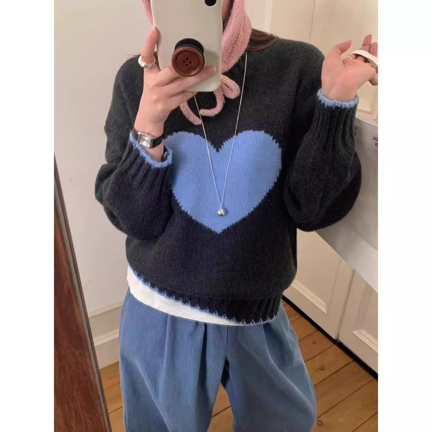 Damen angesagter Pullover mit Herzmotiv und lässigem Schnitt Amawinc