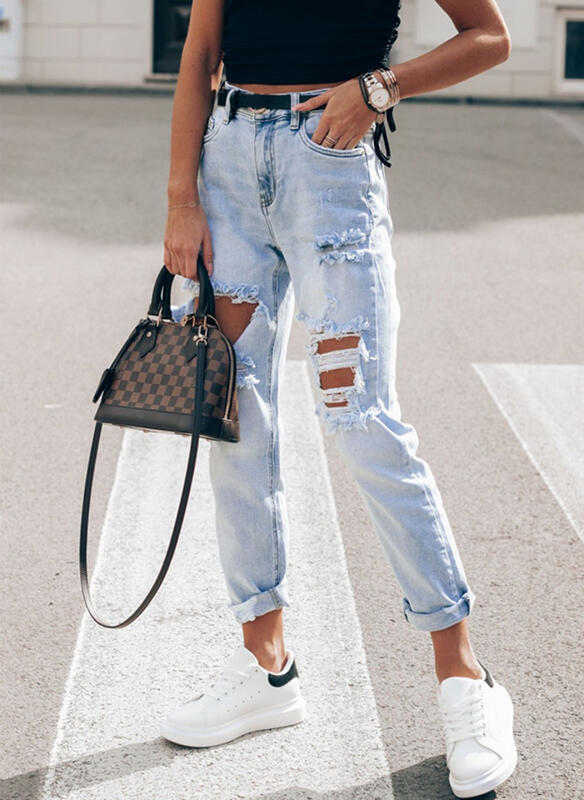 Damen Ripped Boyfriend Jeans im lässigen Vintage-Stil mit hohem Bund Amawinc