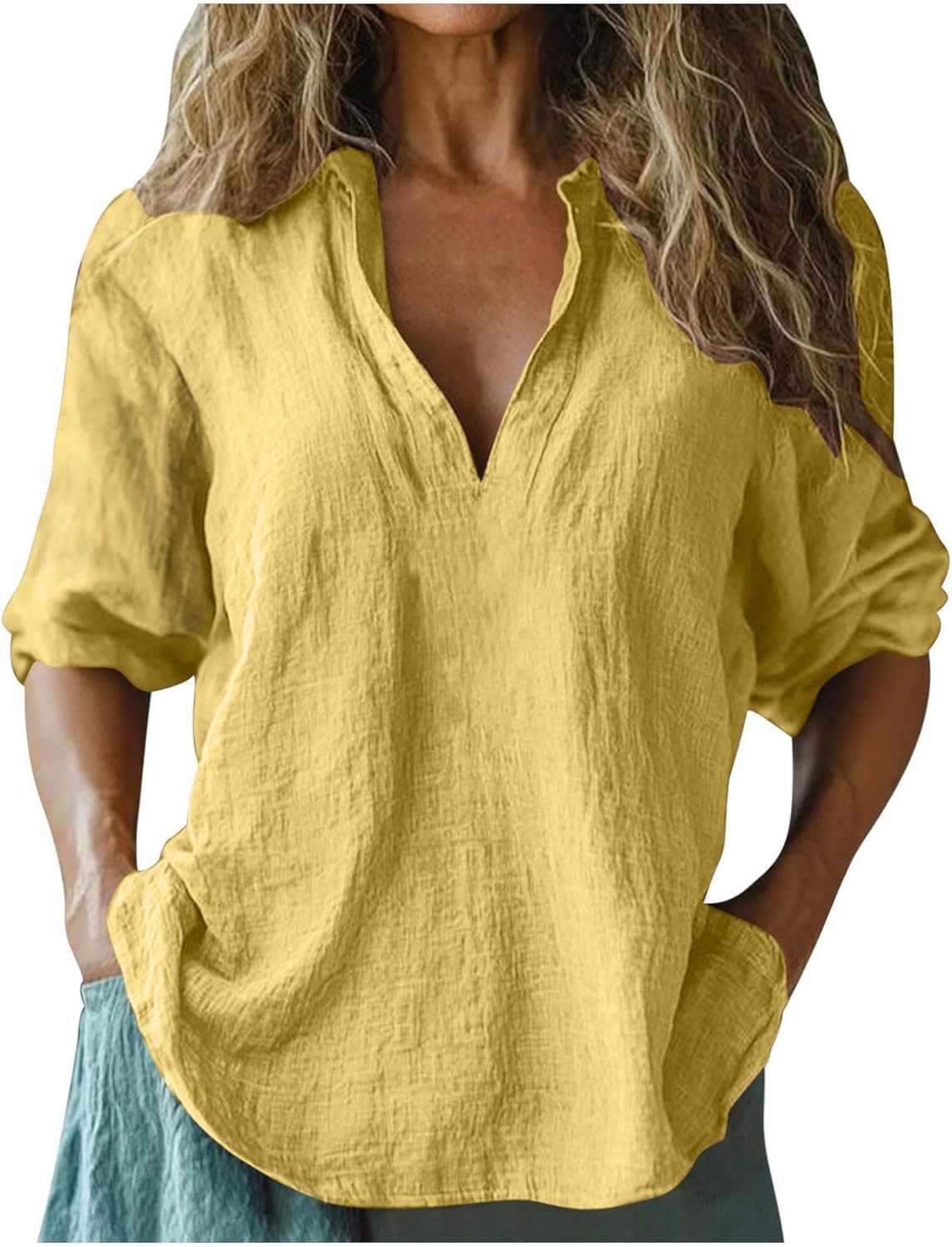 Damen lässige Leinenbluse Amawinc