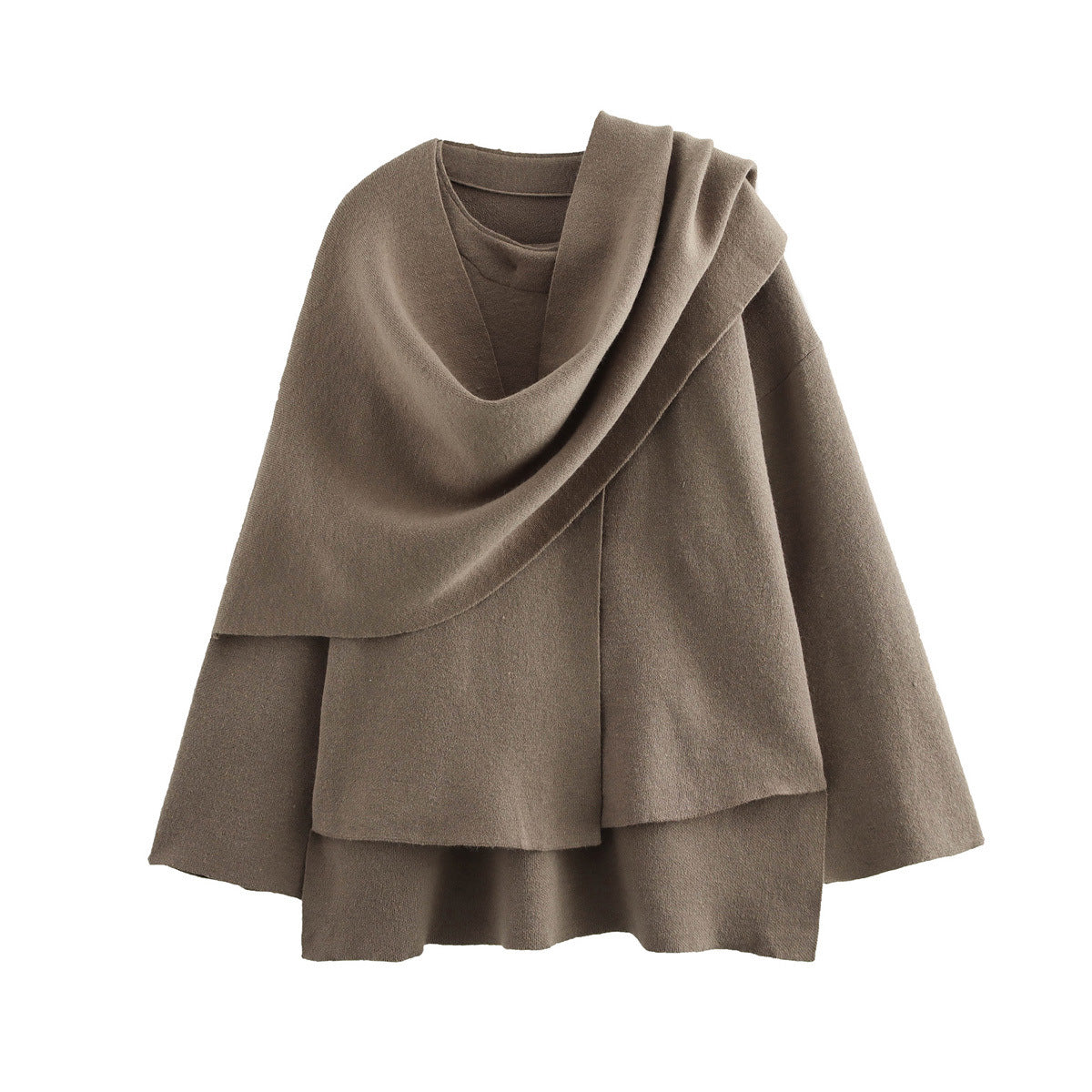 Manteau Cape Pour Femmes En Mélange De Laine Coupe Oversize Col Drapé Devant Ouvert