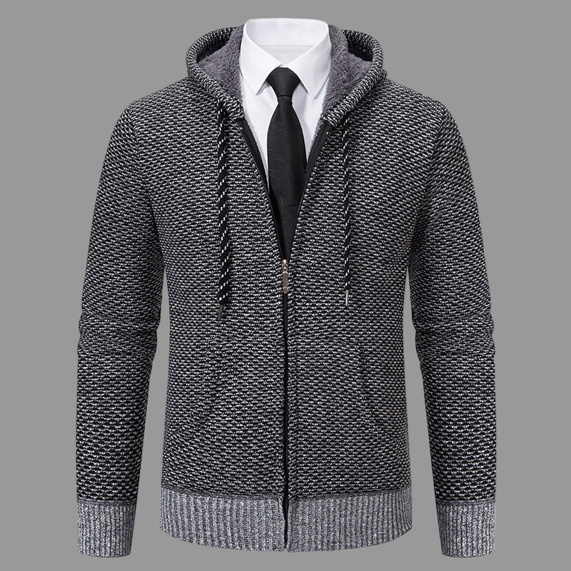 Amawinc Cardigan Homme À Capuche En Maille Mélangée Zip Complet Avec Poignets Côtelés Pour Style Smart Casual