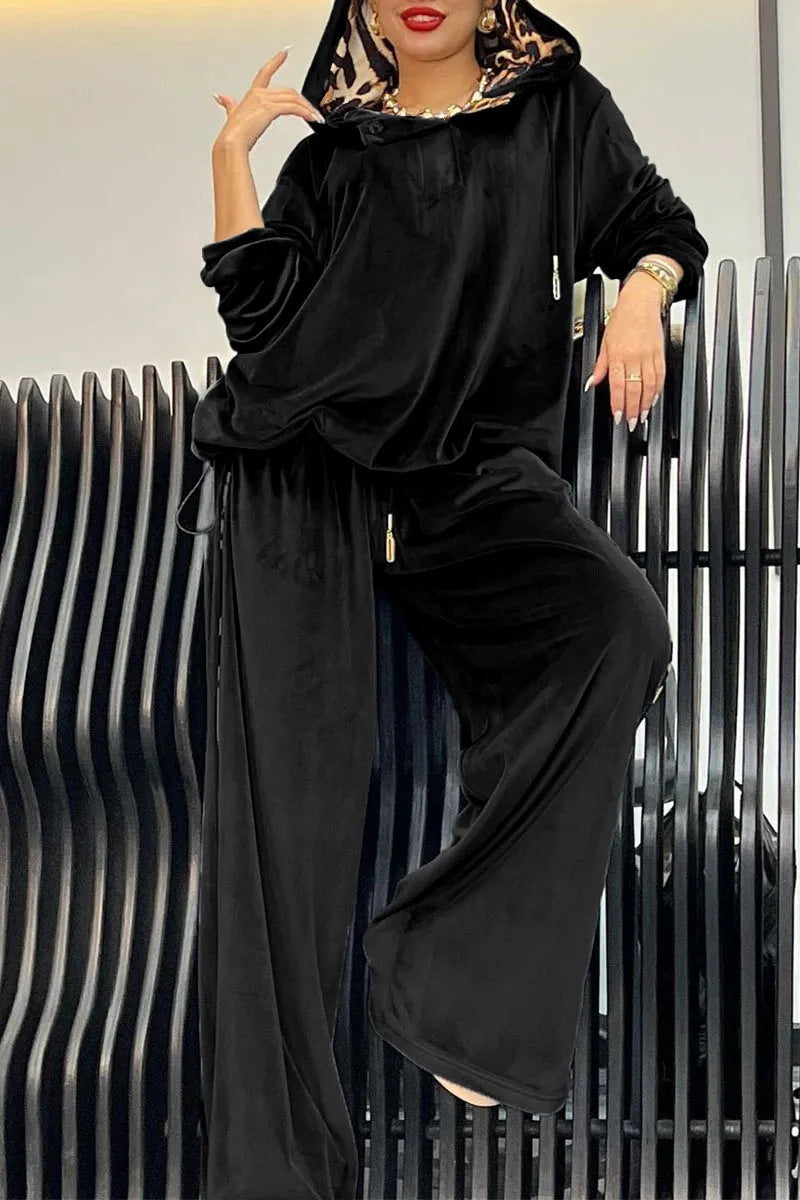 Damen Sportliches Loungewear-Set aus weichem Velours mit Kapuze Amawinc