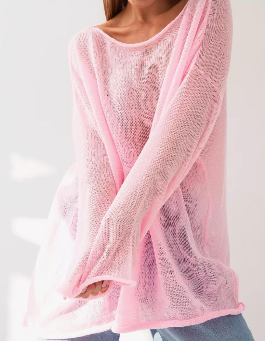 Damen luftiger Oversize-Strickpullover mit weitem Schnitt und transparentem Gewebe Amawinc