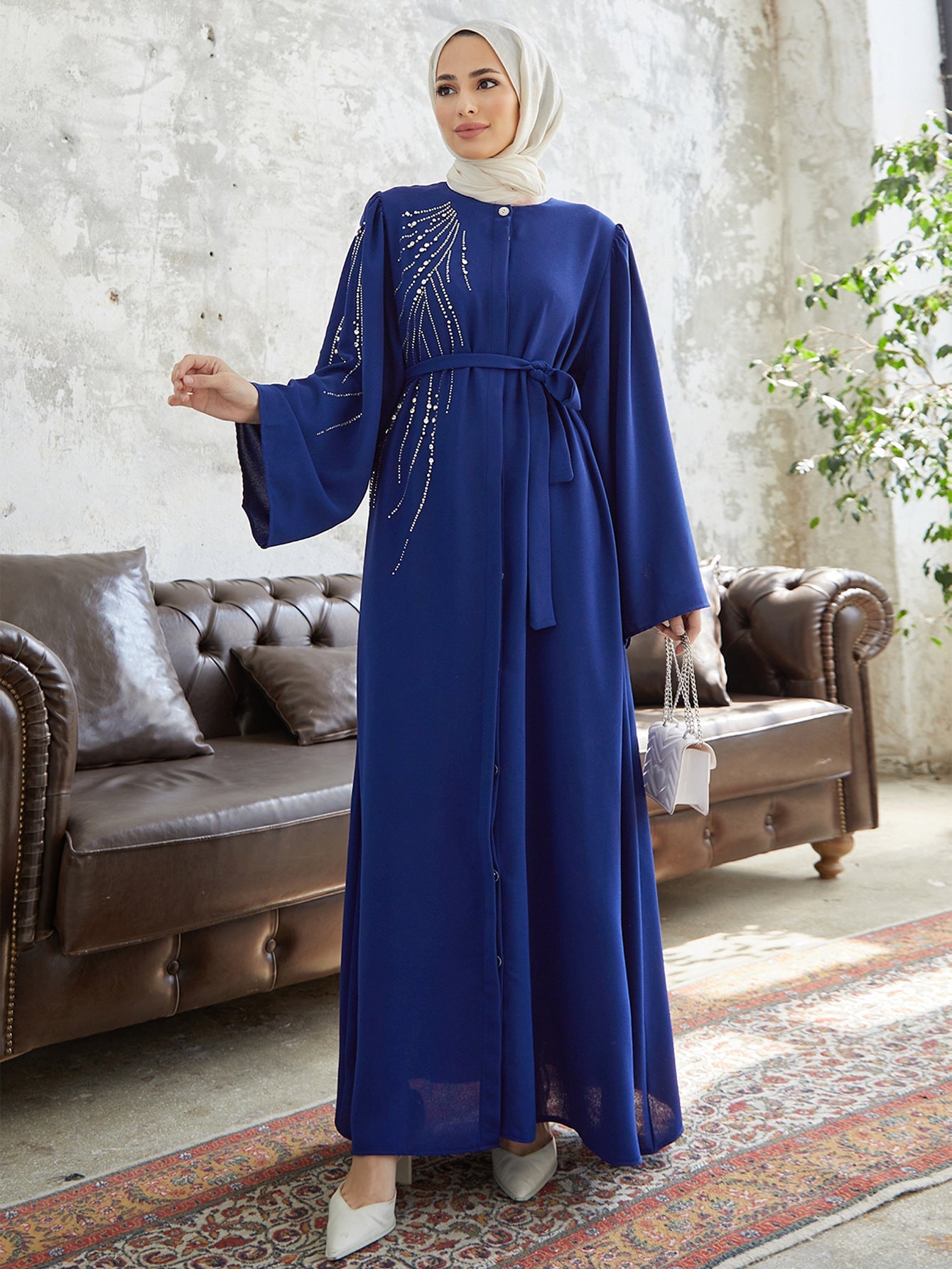 Damen Maxi-Kleid mit funkelnden Applikationen und elegantem Gürtel Amawinc