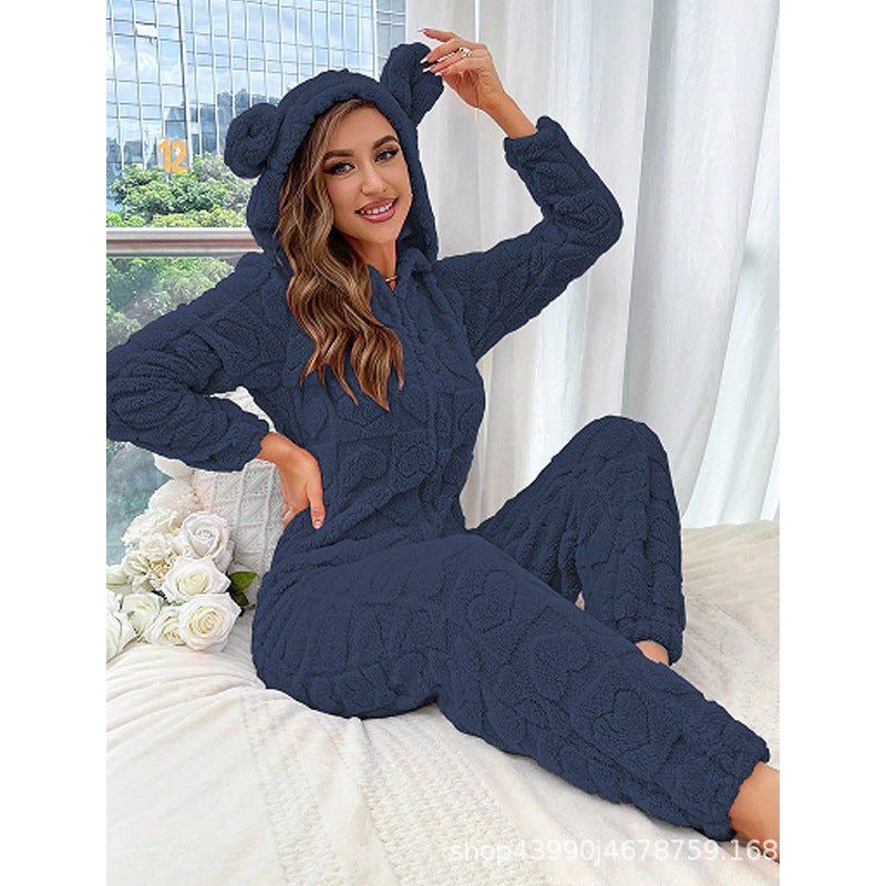 Damen Gemütlicher Fleece-Overall mit Kapuze Amawinc