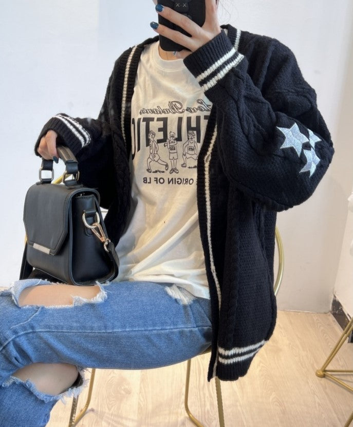 Damen Grobstrick Cardigan mit modischem Sternenmotiv Amawinc