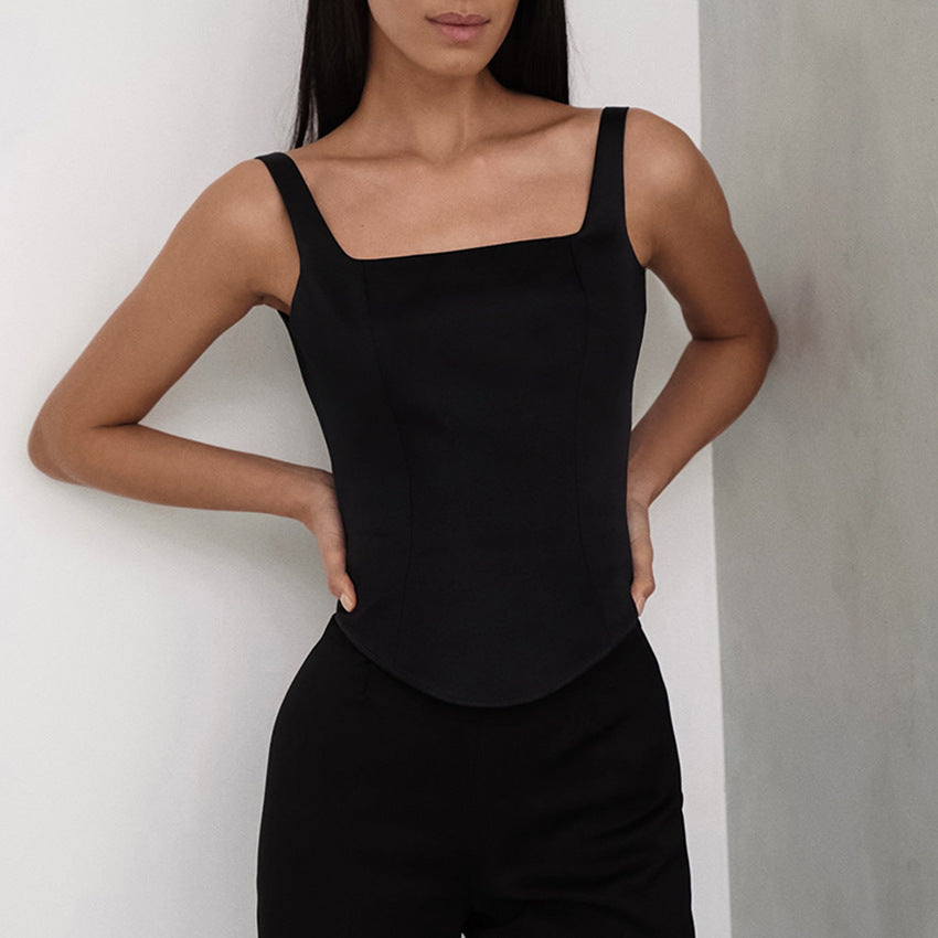 Camisole Femme Slim Fit Corset Inspiré Col Carré Courte Pour Tenue Moderne Et Street Style