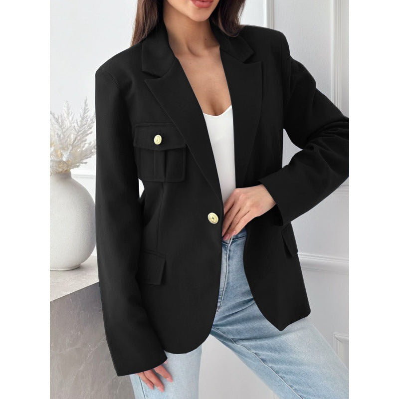 Damen klassische doppelt-knöpfte taillierte Blazer mit Taschen-Detail Amawinc