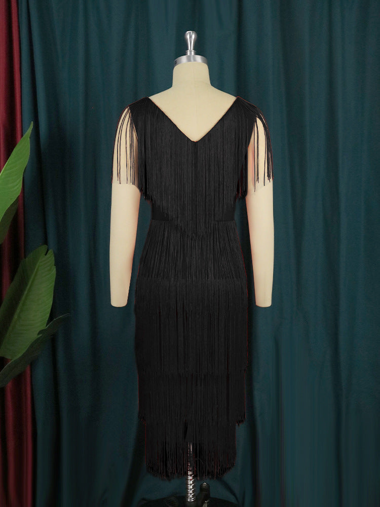 Damen Fransen Kleid Amawinc