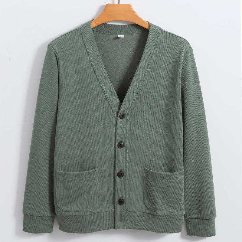 Amawinc Cardigan Homme En Coton Maille Décontracté Col V Boutons Poches Pull Polyvalent Élégant