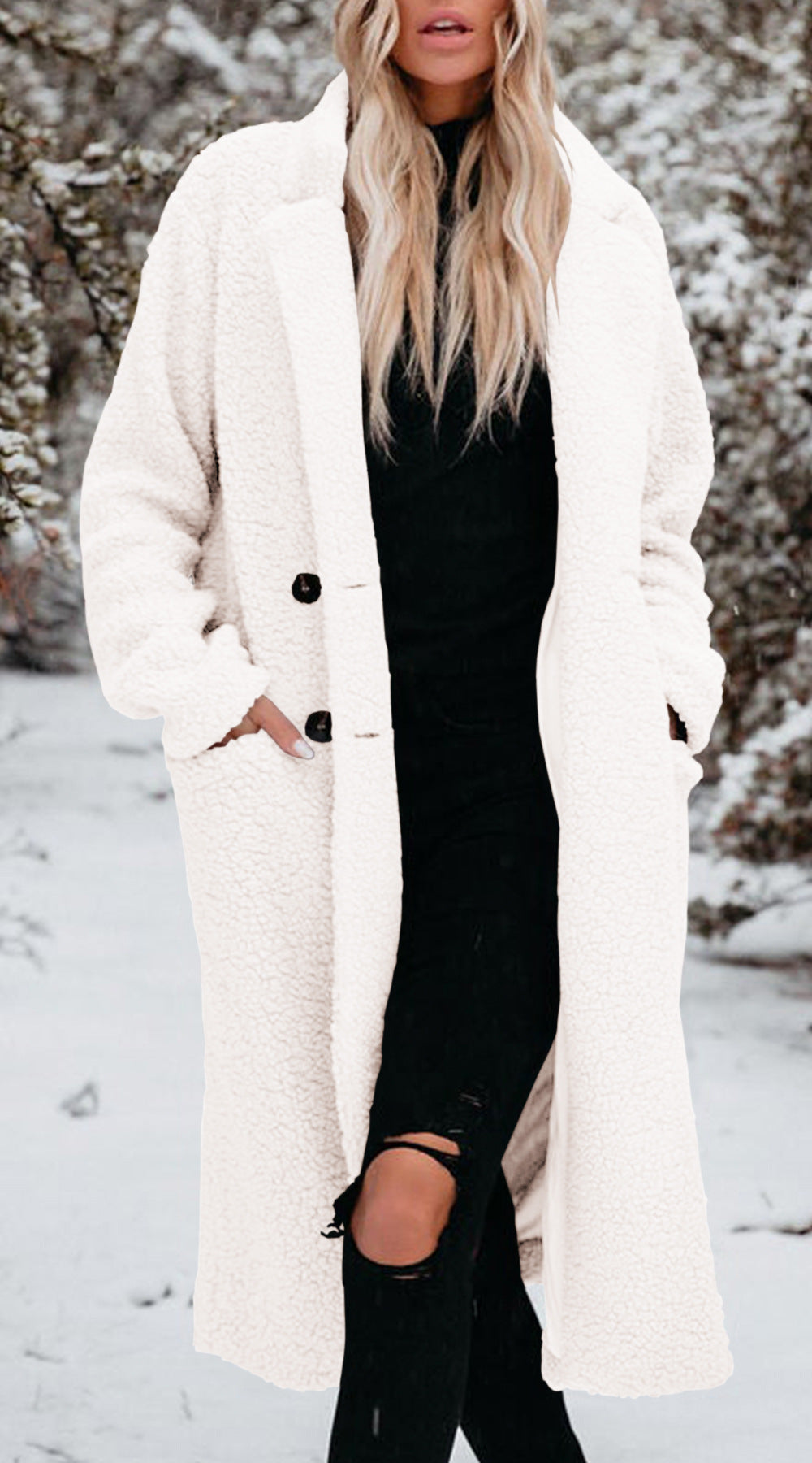 Damen Oversized Teddy-Mantel mit Knopfverschluss und praktischen Taschen Amawinc