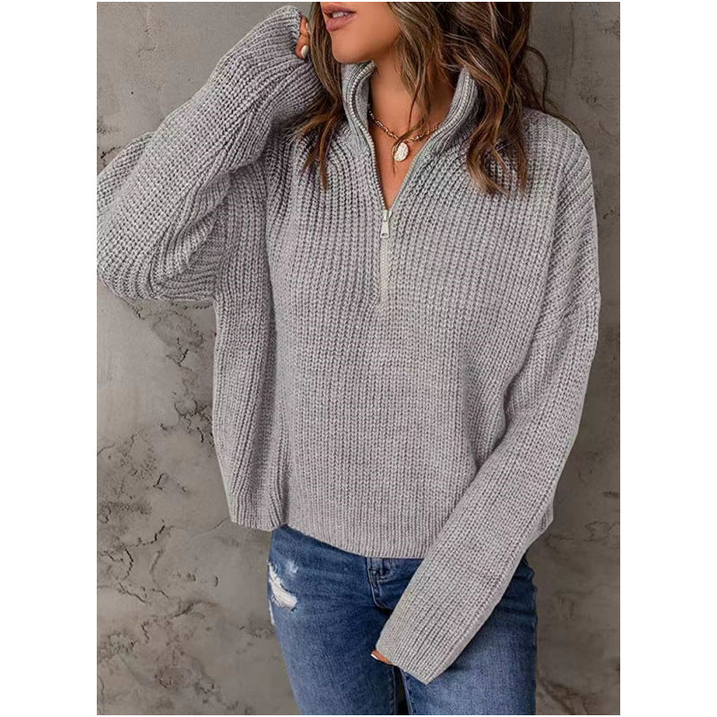 Damen Strickpullover mit kurzem Reißverschluss Amawinc