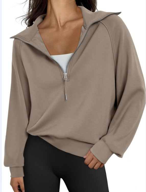 Damen lässiger Sweatpullover mit hohem Kragen und Reißverschluss Amawinc