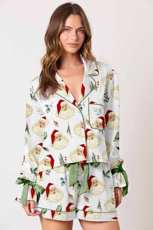 Damen Schlafanzug-Set mit festlichem Weihnachtsmotiv und eleganten Rüschendetails Amawinc