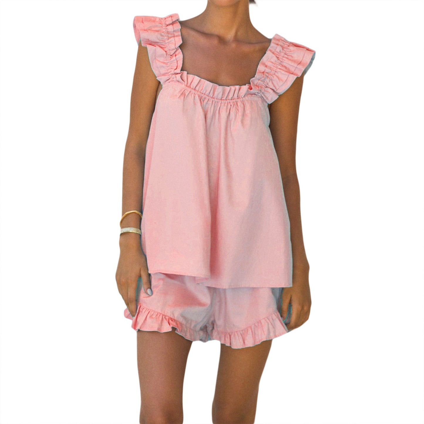 Damen luftiges Top mit Rüschendetails und lässigen Shorts Amawinc