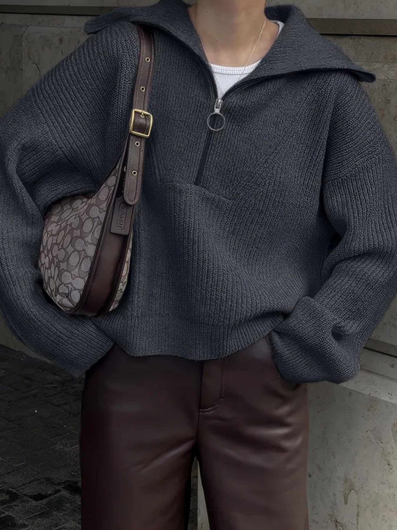 Damen Strickpullover mit Reißverschluss und lässigem Schnitt Amawinc