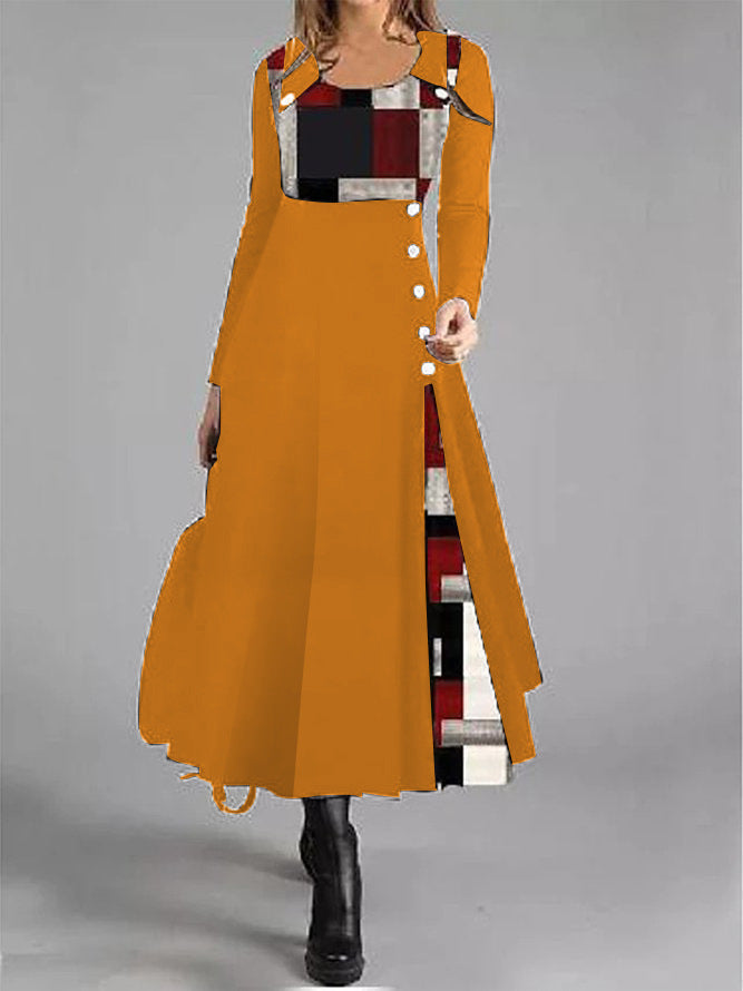 Fudus | Modernes, beliebtes, farbiges Langarm-Knopfkleid