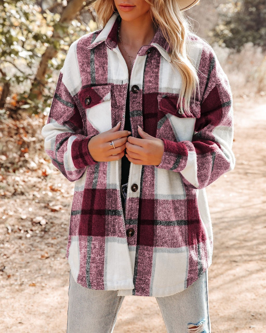 Damen Karierte Flanelljacke mit Brusttaschen Amawinc