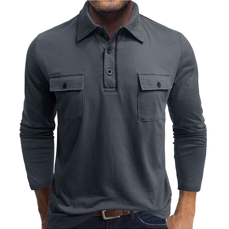 Polo Homme Manches Longues en Coton Mélangé Coupe Régulière avec Poches à Rabats sur la Poitrine Nordisk Flair