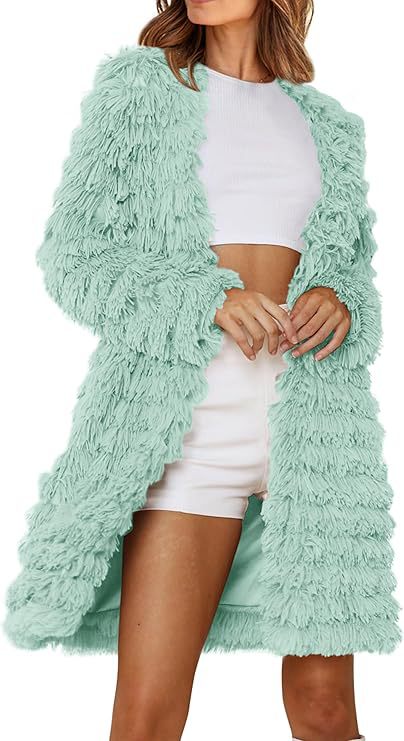 Damen Langer Fransenmantel Amawinc