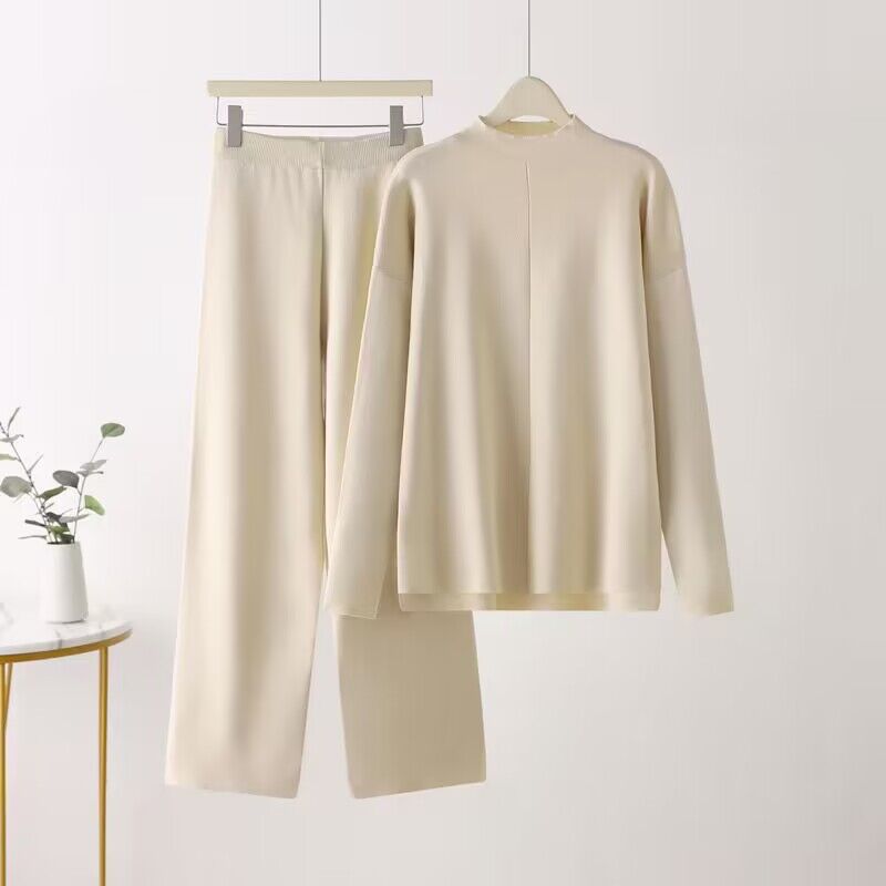 Damen elegantes Set aus langärmligem Oberteil und Palazzo-Hosen Amawinc