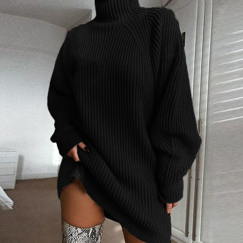 Damen lässiger Strickpullover mit hohem Kragen und geripptem Design Amawinc