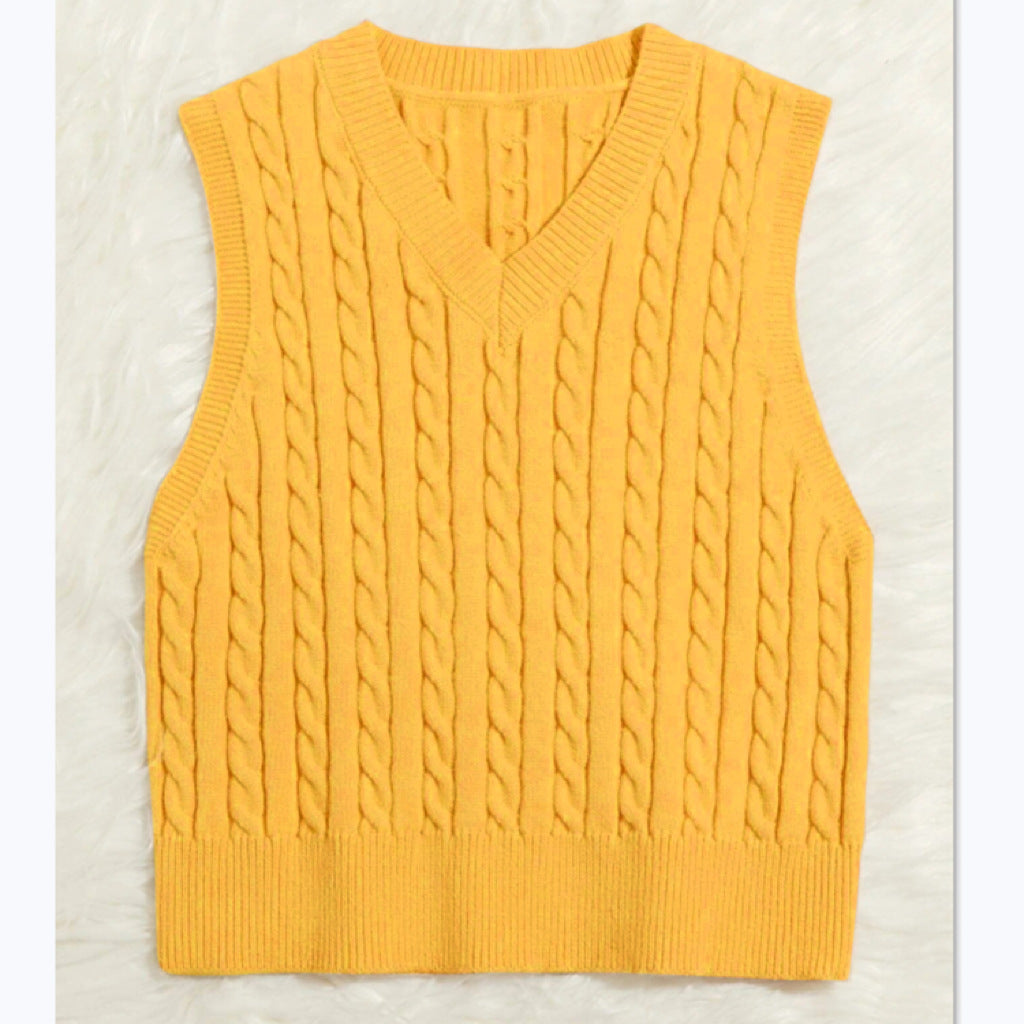 Damen Strickweste mit V-Ausschnitt und Zopfmuster Amawinc